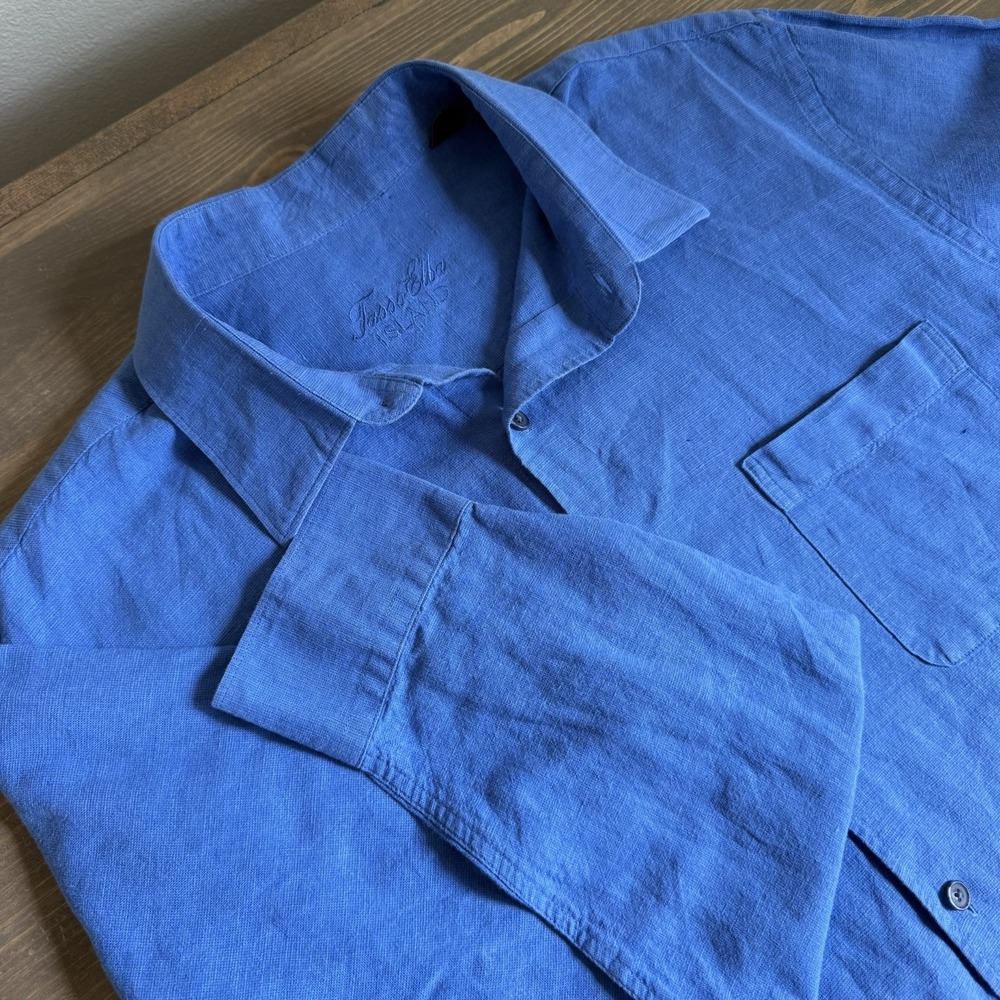 Tasso Elba Island Men's Large Blue Linen Blend Long Sleeve Button Up Shirt